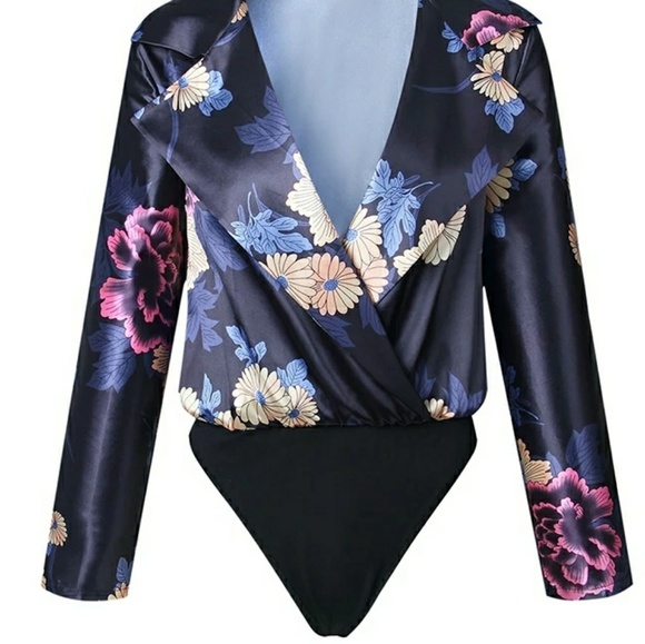 Last M•Floral Silky Wrap Front Bodysuit - Picture 6 of 6